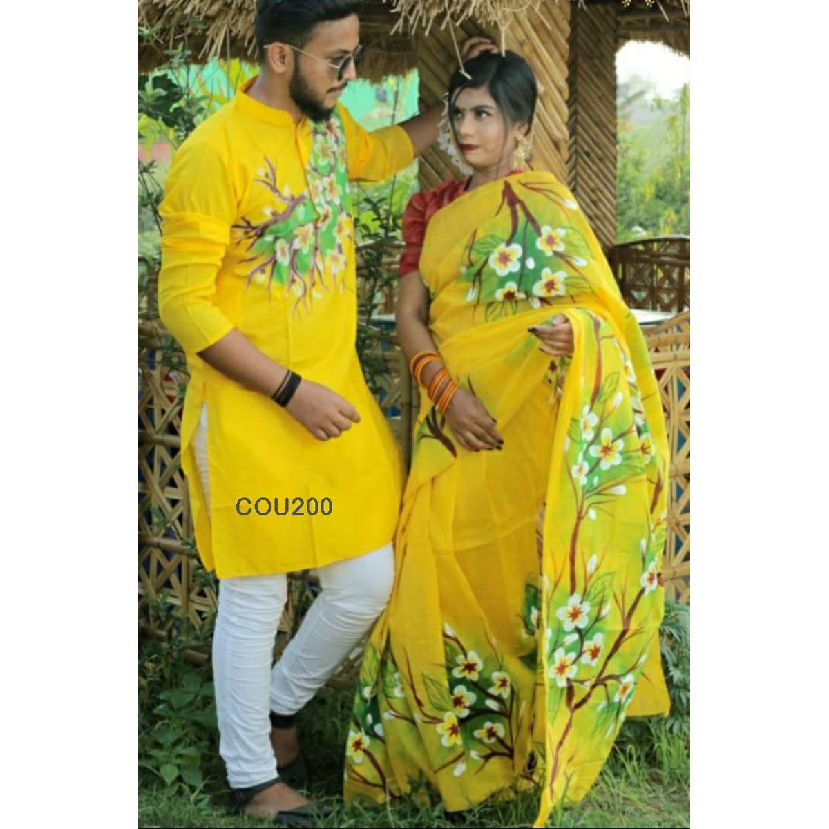 Trendy Couple Set Saree andPunjabi
