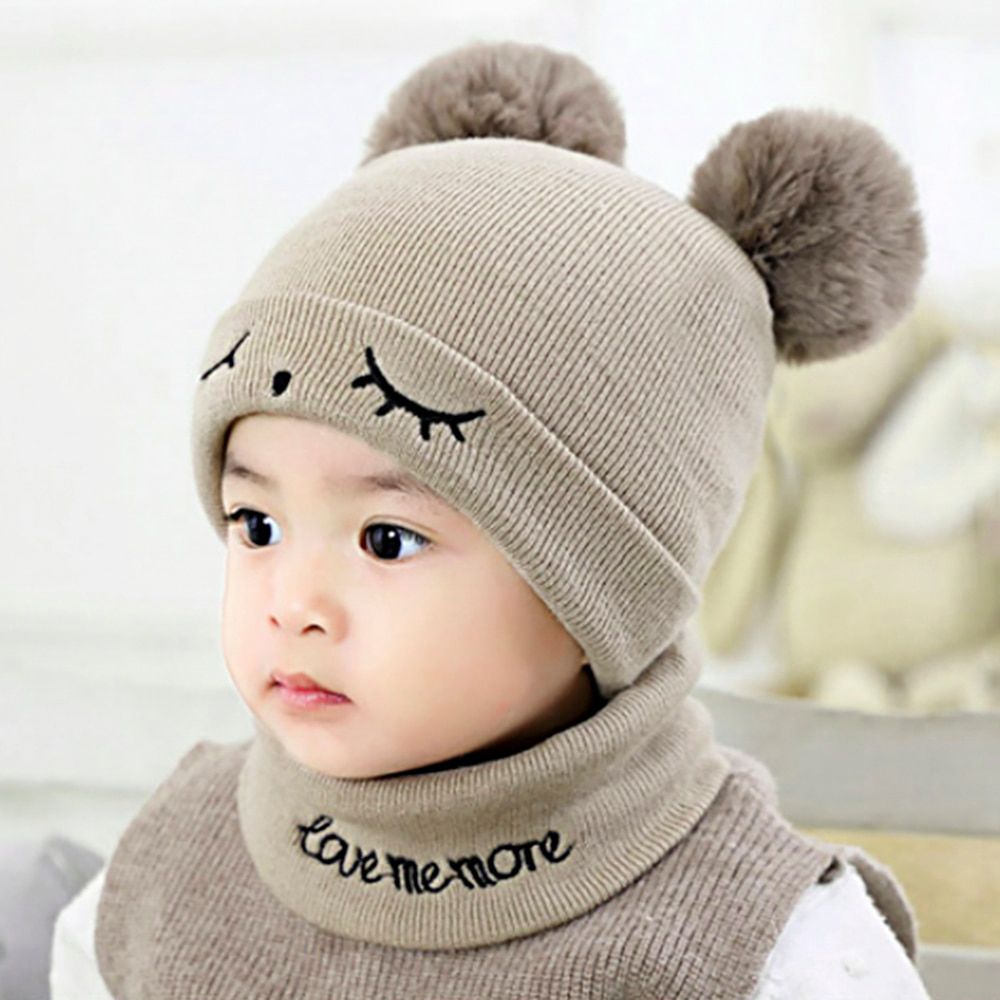 TYRY.HU  2Pcs Baby Winter Hats Scarf  Baby Beanies Cap hat male knitted plush Cap For Girls Boys Kids Winter Warm Hat Scarf Set