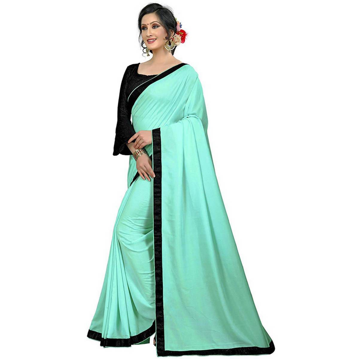Lace fitted Italian Silk Sharee for Women's With Running Blouse Piece By Safi Store
