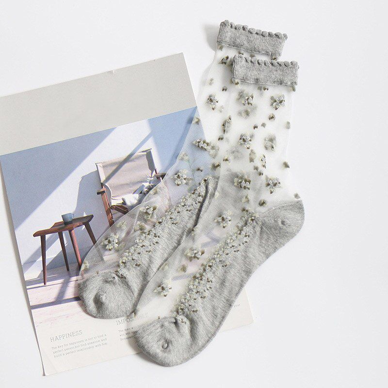 Fashion Sexy Lace Mesh Socks For Women Ladies Elastic Summer Crystal Glass Silk Ankle Short Socks Female Ultrathin Funny Sock