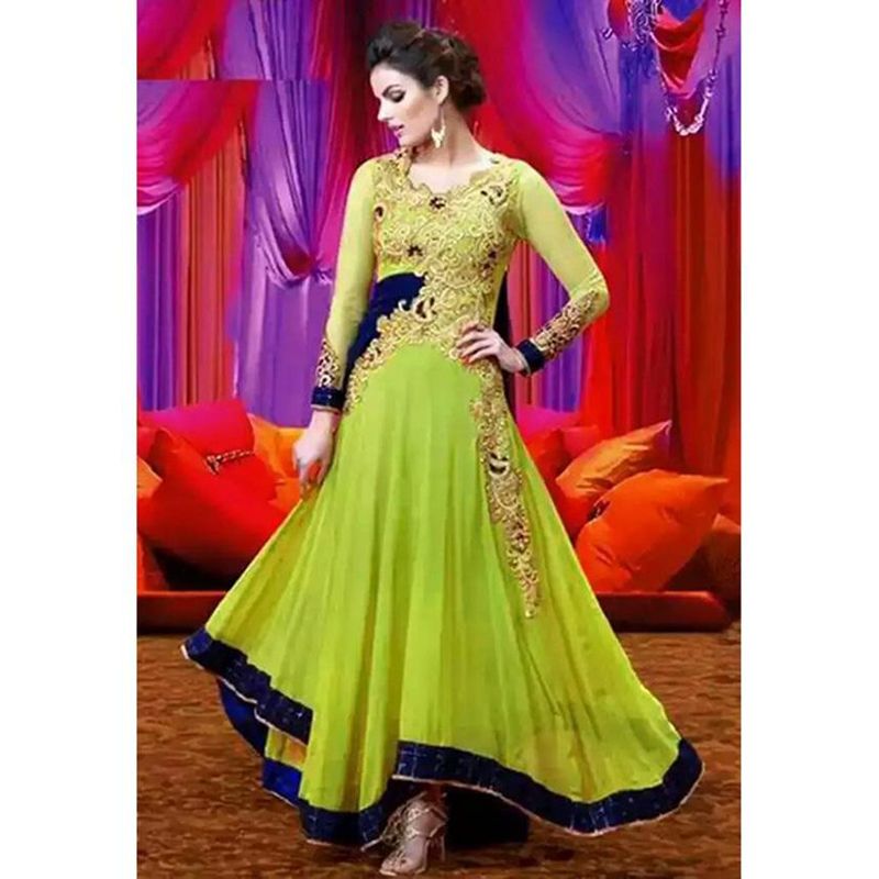 Light Lime Georgette Semi Stitched Party Dress for Women