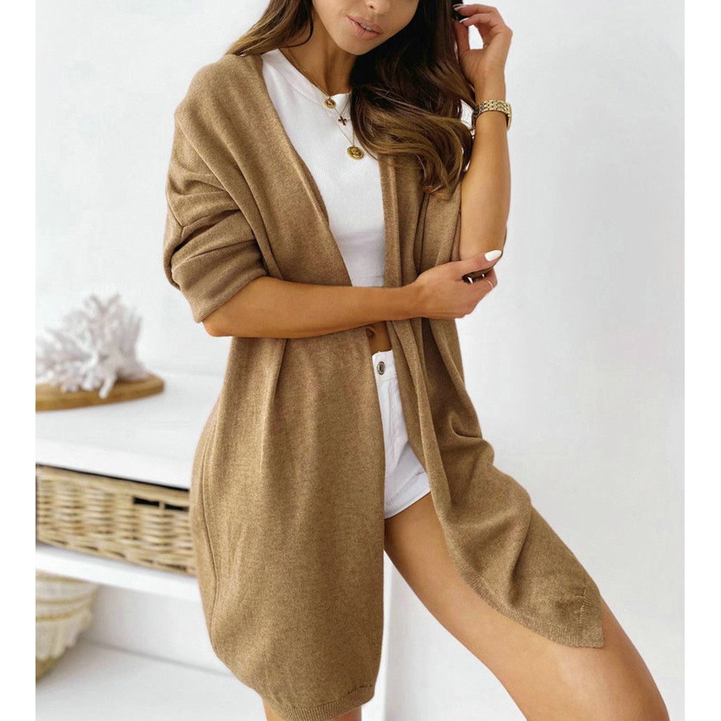 Women Casual Long Sleeve Solid Sweater Cardigan Coat With Pockets
