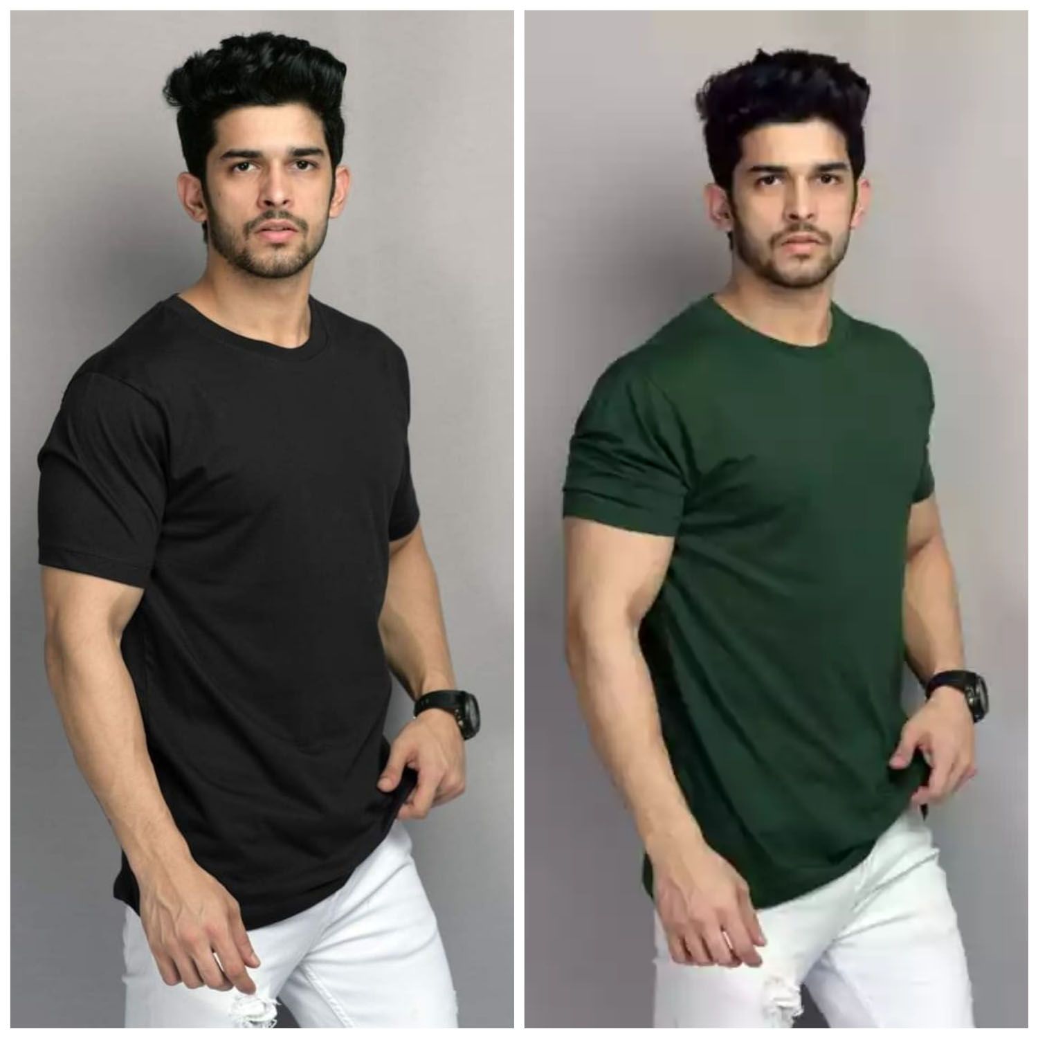 Short Sleeve T-Shirt for Men/Solid Black & Green/Combo T-Shirt