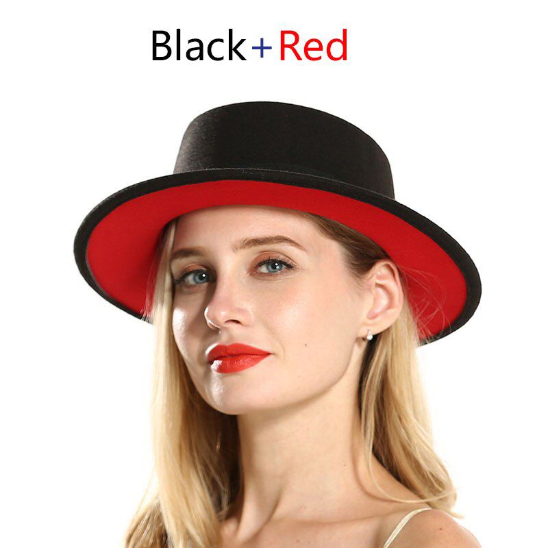 Winter autumn imitation wool women's men's and women's FEDORA top jazz hat European and American round hat flat top hat femino G