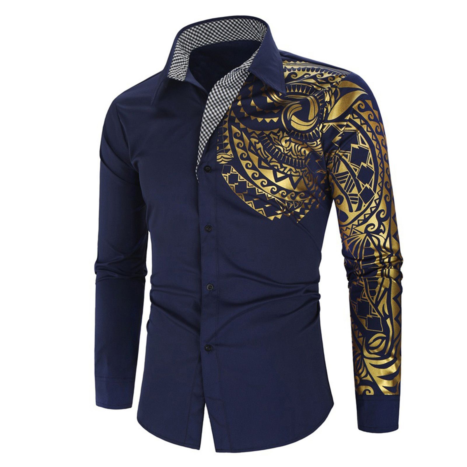 Printed Shirts Korean Style Bronzing Design Cotton Men Printed Dress Shirts Long Sleeve for Daily Life