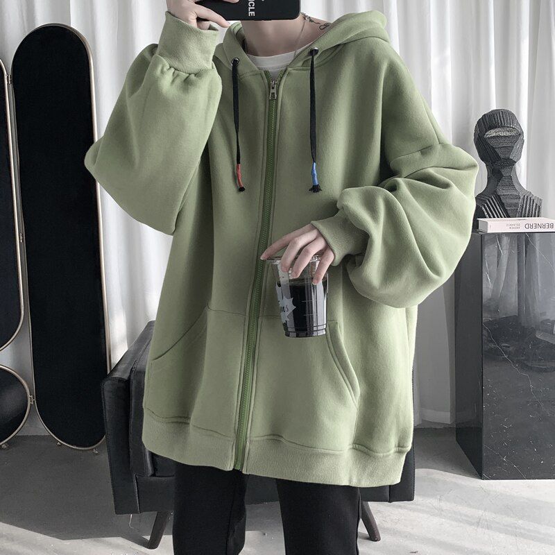 Men's Hoodies Sweatshirts Zipper Hoodie Solid Color  Hop Mens Hooded Jacket Loose Track Hoodie Jacket Coat Streetwear