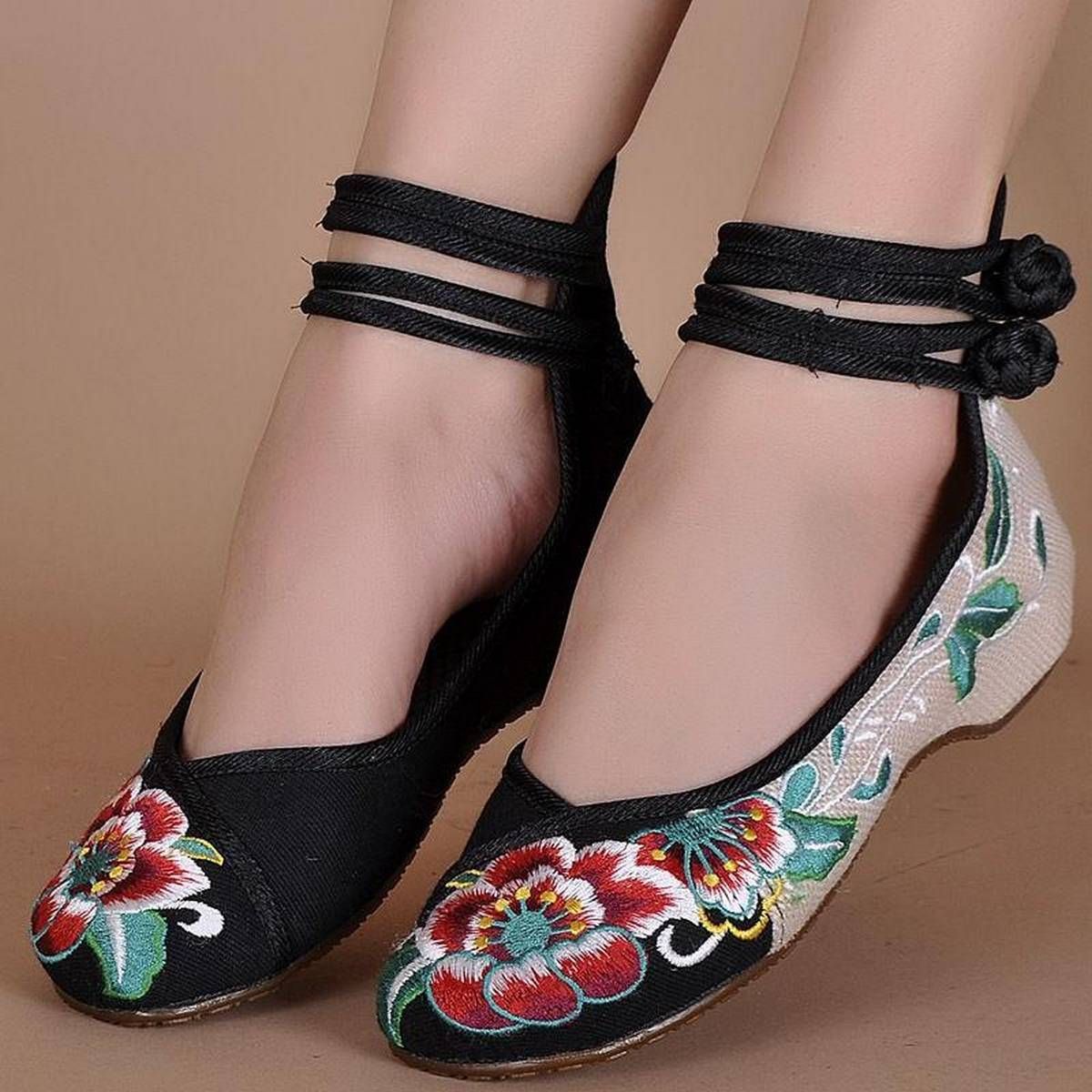 Womens Bridal Casual Ballet Sandals Embroidered Flower Flat Shoes Mary Jane Pump green