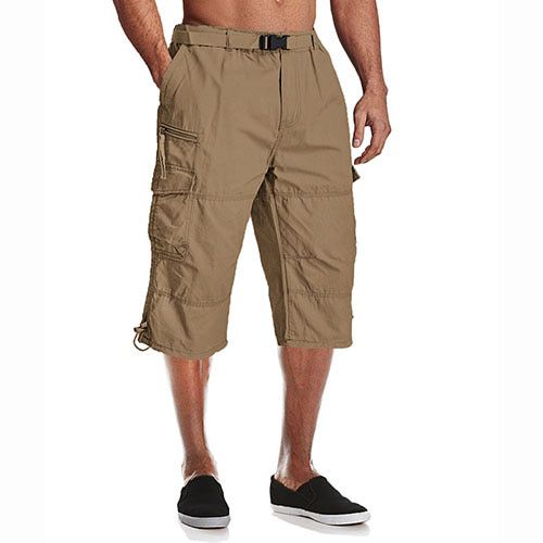 100% Cotton Below Knee Length 3/4 Long Shorts Men's Tactical Capri Pants Multi Pocket Summer Twill Work Cargo Pants Man