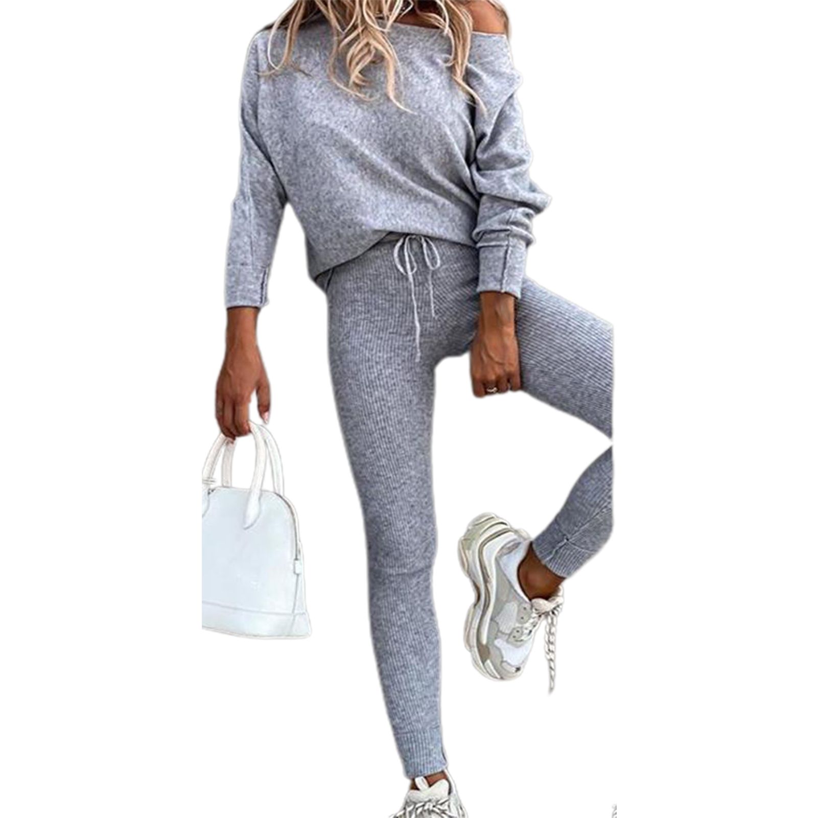 Sweatshirt Sweatpants Long Sleeve Slanted Neck Sweatshirt Mid Waist Sweatpants