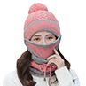 3Pcs/Set Women Winter Woolen Knitted Fluffy Ball Beanie Cap Warm Neck Scarf