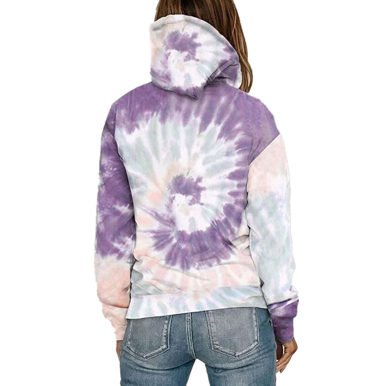 Women Stylish Long Sleeve Tie-dye Print Hoodie Fashion Hooded Tops for Women Ladies