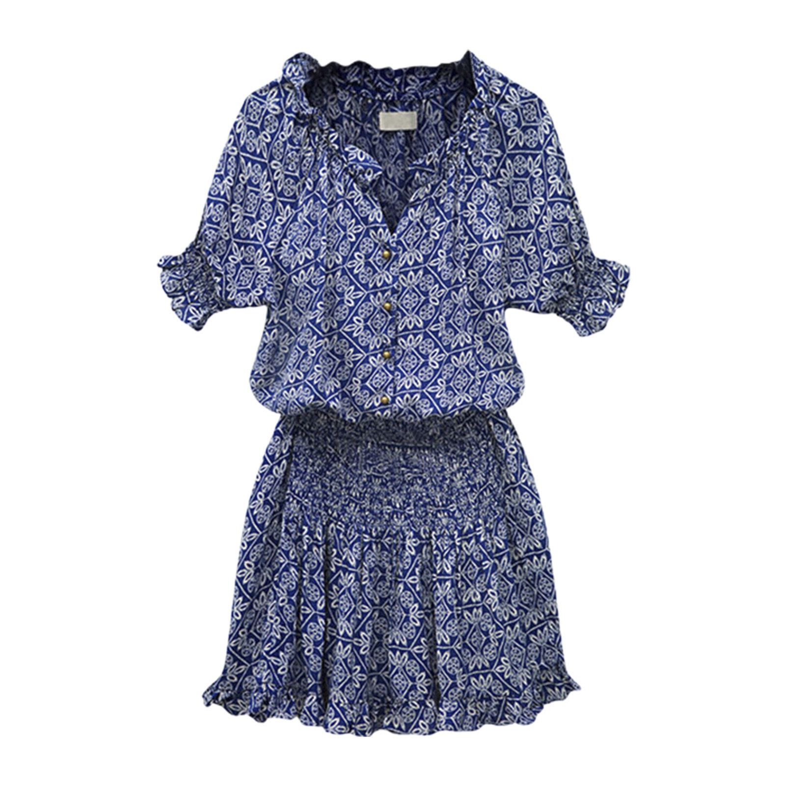 Female Dress Elastic Waist Casual Boho Ladies Female Short Dress