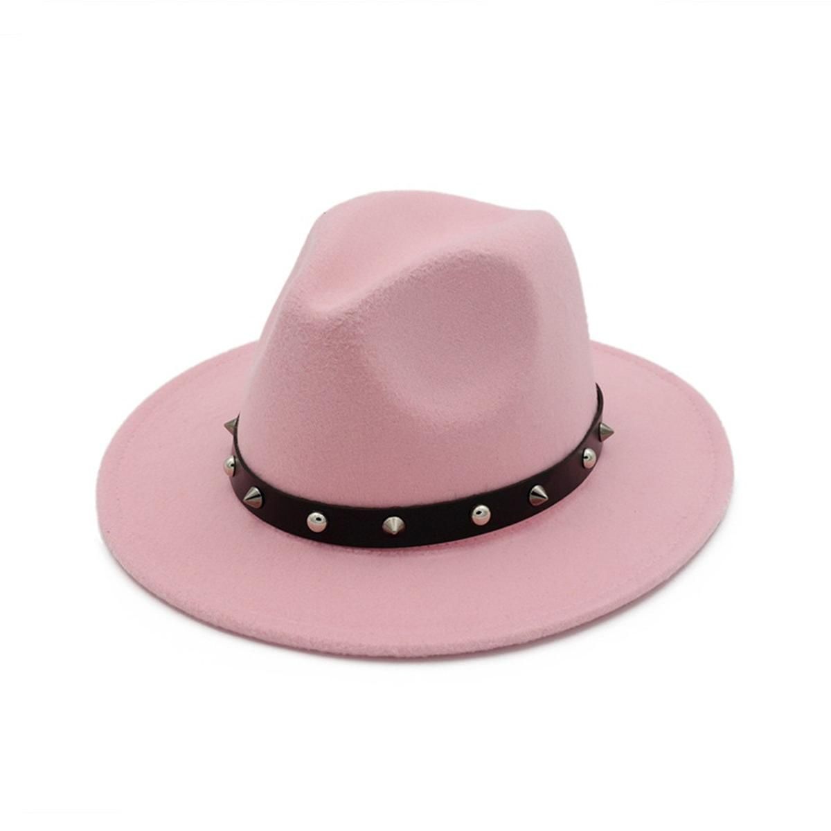QBHAT Uni s Age Group Rivet Sombrero Wool Felt Fedora Hats Men Women Flat Brim Jazz Formal Hat Panama Gambler Trilby