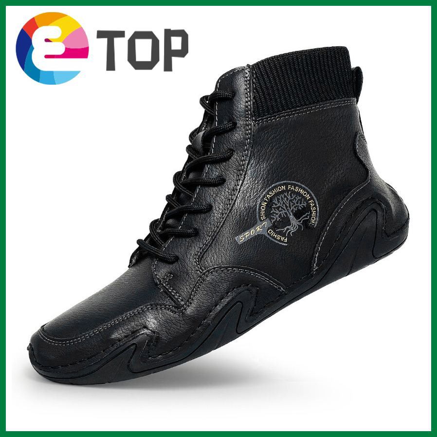 leather shoes boots high top soft sole cotton shoes casual handmade winter shoes men's high top men's Boots