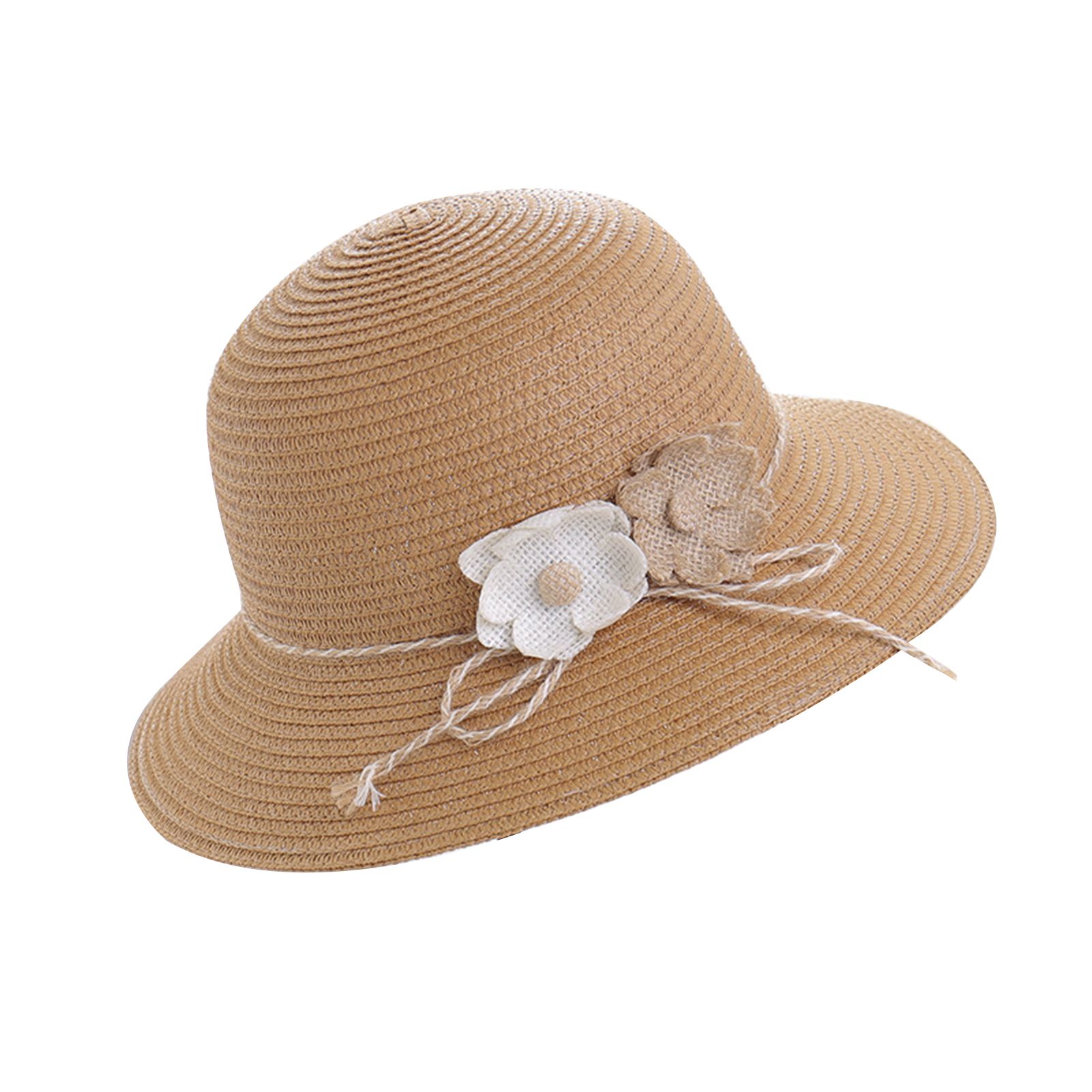 Women Cap Flower Pure Color Windproof Rope Hat