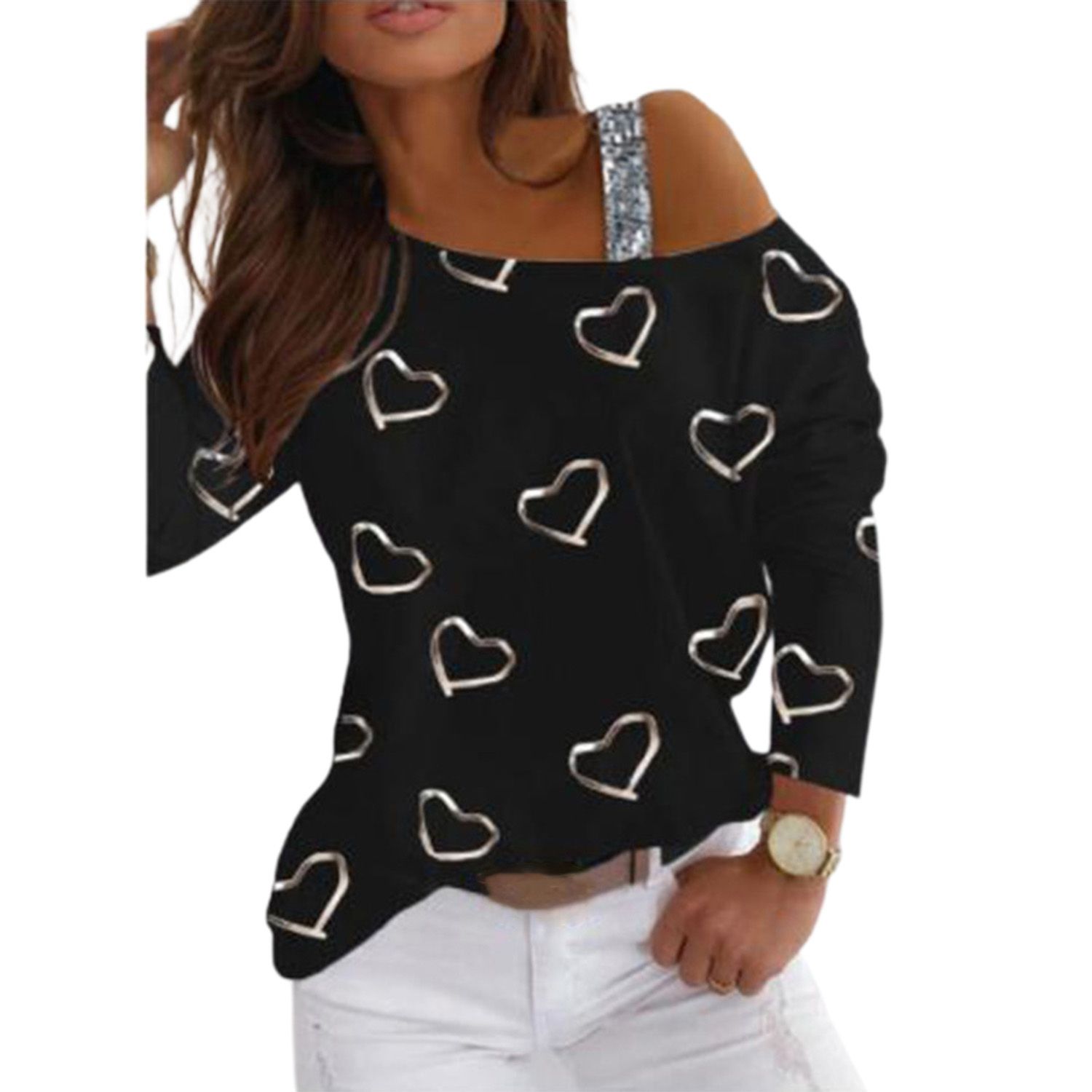 Women T-shirt Off-Shoulder Printed Patchwork Blouse