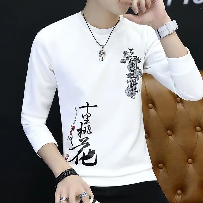 White / printed Cotton Full Sleeve Full Sleeve T Shirt for Men