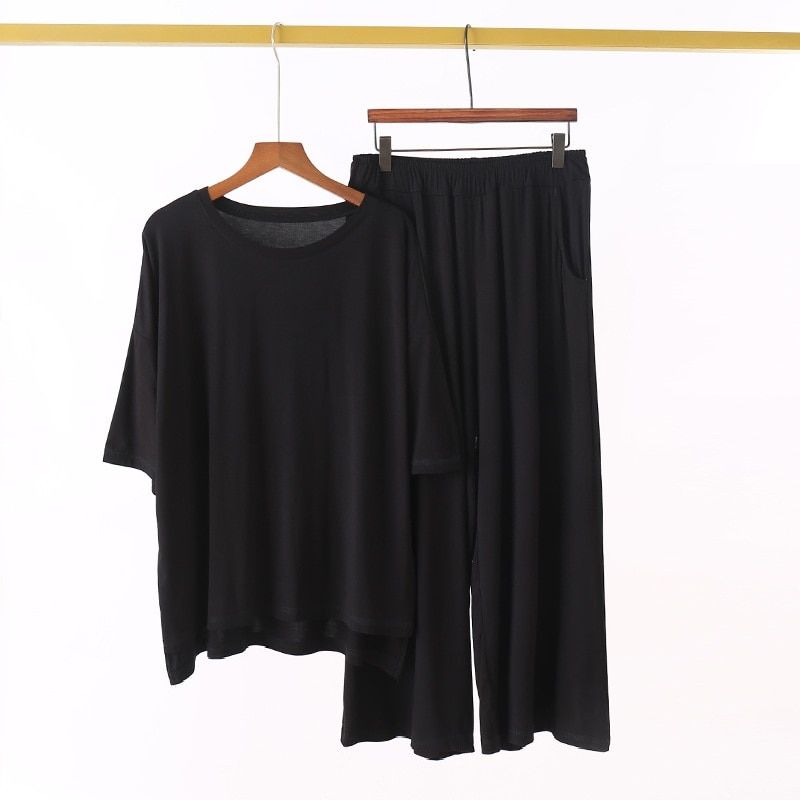 size 7XL 150KG Women Modal Pajamas Sets Summer Short Sleeve Top and Pants  Women Soft Sleepwear Suit Home Women Female Sleepwear
