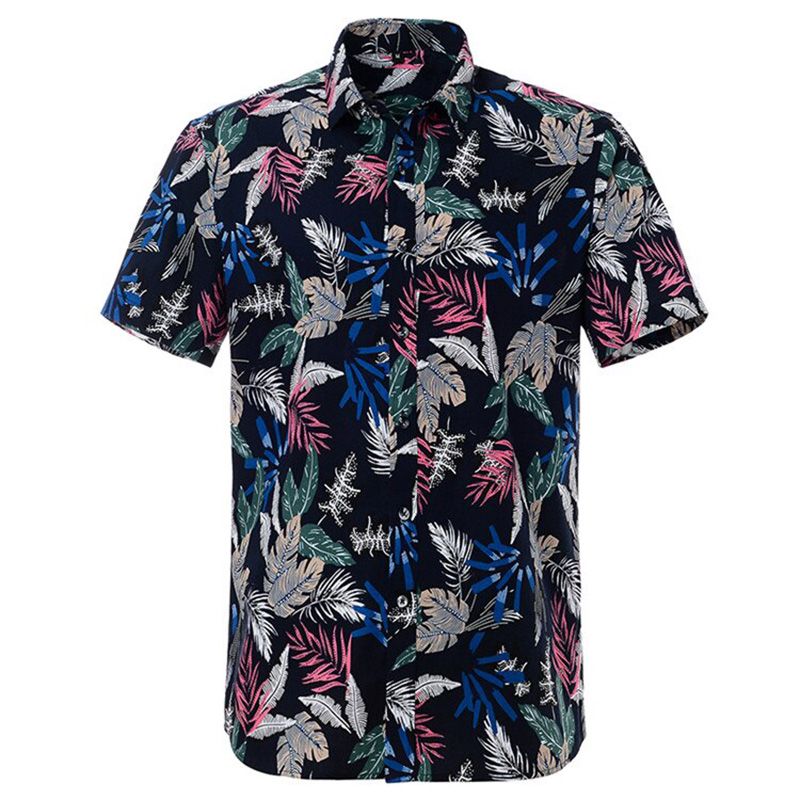 Summer Pure Cotton Mens Hawaiian Shirt Printed Short Sleeve Big Us Size Hawaii Flower Beach Floral Patterns