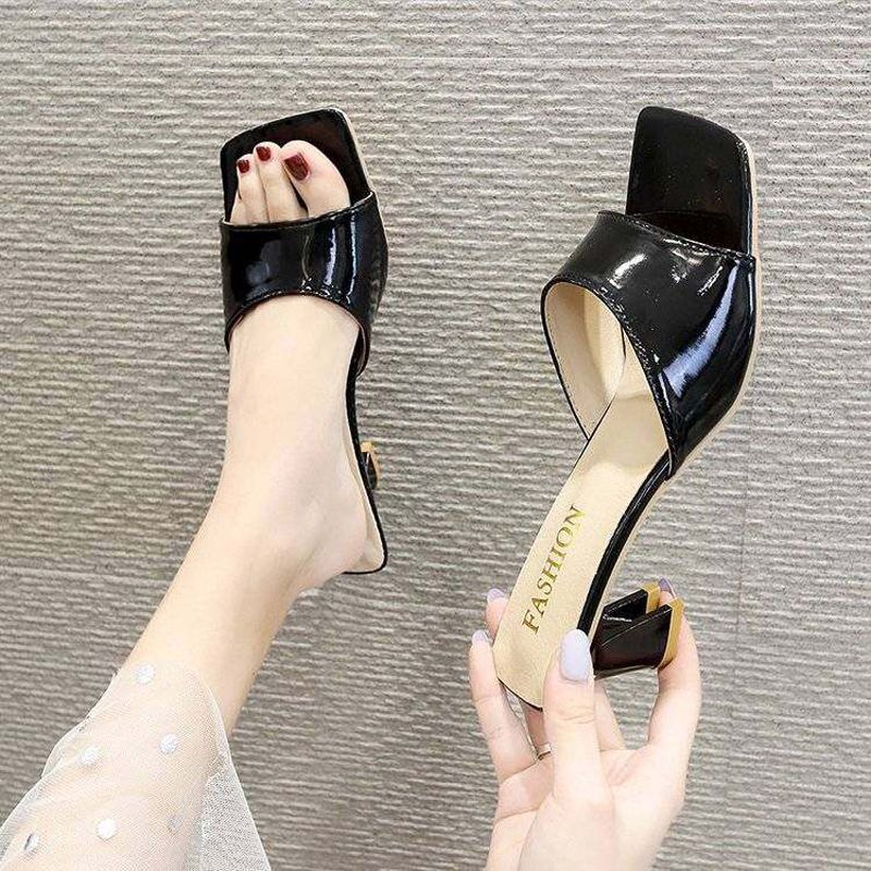 korean slippers for women slipper high heels for women High Heel Sandals solid color Plain Square slip on Lady sandal anti-slip Fashion Casual Block heel Slippers