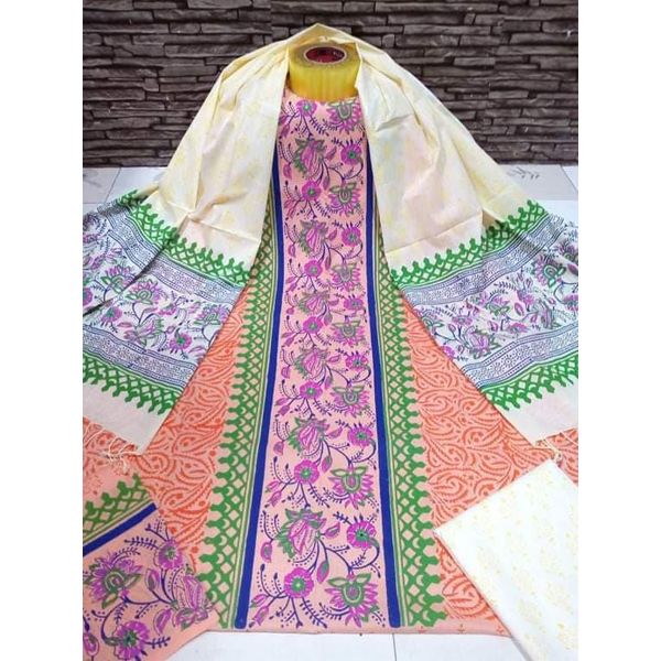 Unstitched Multi Color Cotton screen Printed Salwar Kameez for Women