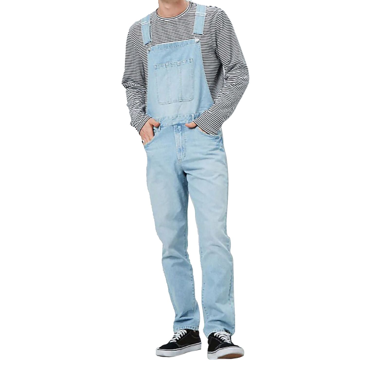 2021 Men’s Korean Casual Suspender Pants Fashion Solid Color High-waist Straight Overalls with Pockets