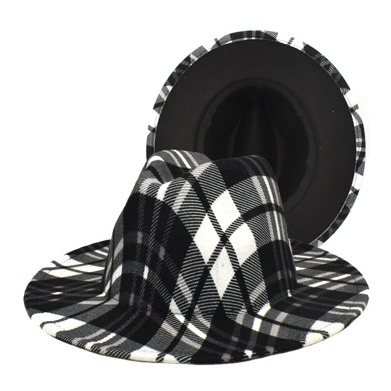 Women's red plaid striped fedora hat new wide-brimmed wool hat felt hat autumn winter fashion elegant Panama jazz hat wholesale