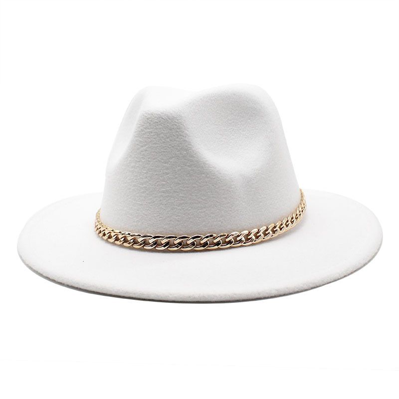 Fedora wholesale ladies jazz hat autumn and winter British style thin chain retro top hat ladies felt gentleman шляпа женская