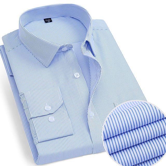 Men's Long Sleeve Standard-fit Solid Basic Dress Shirt Formal Business Work Classic Office Plaid Striped Smart Casual Shirts