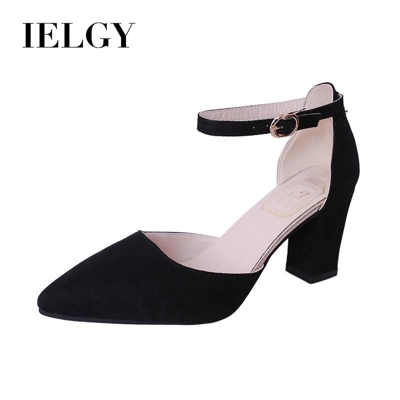 IELGY Sandals women's wild pointed thick with fashion word buckle with trend single shoes