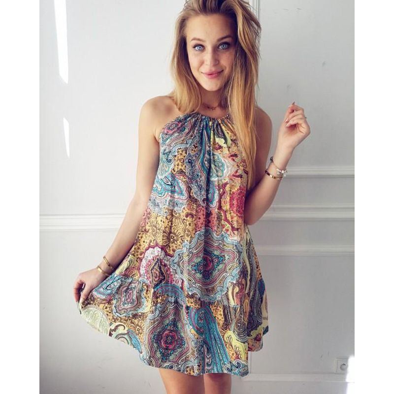 Bohemia Style Random Floral Print Mini Dress