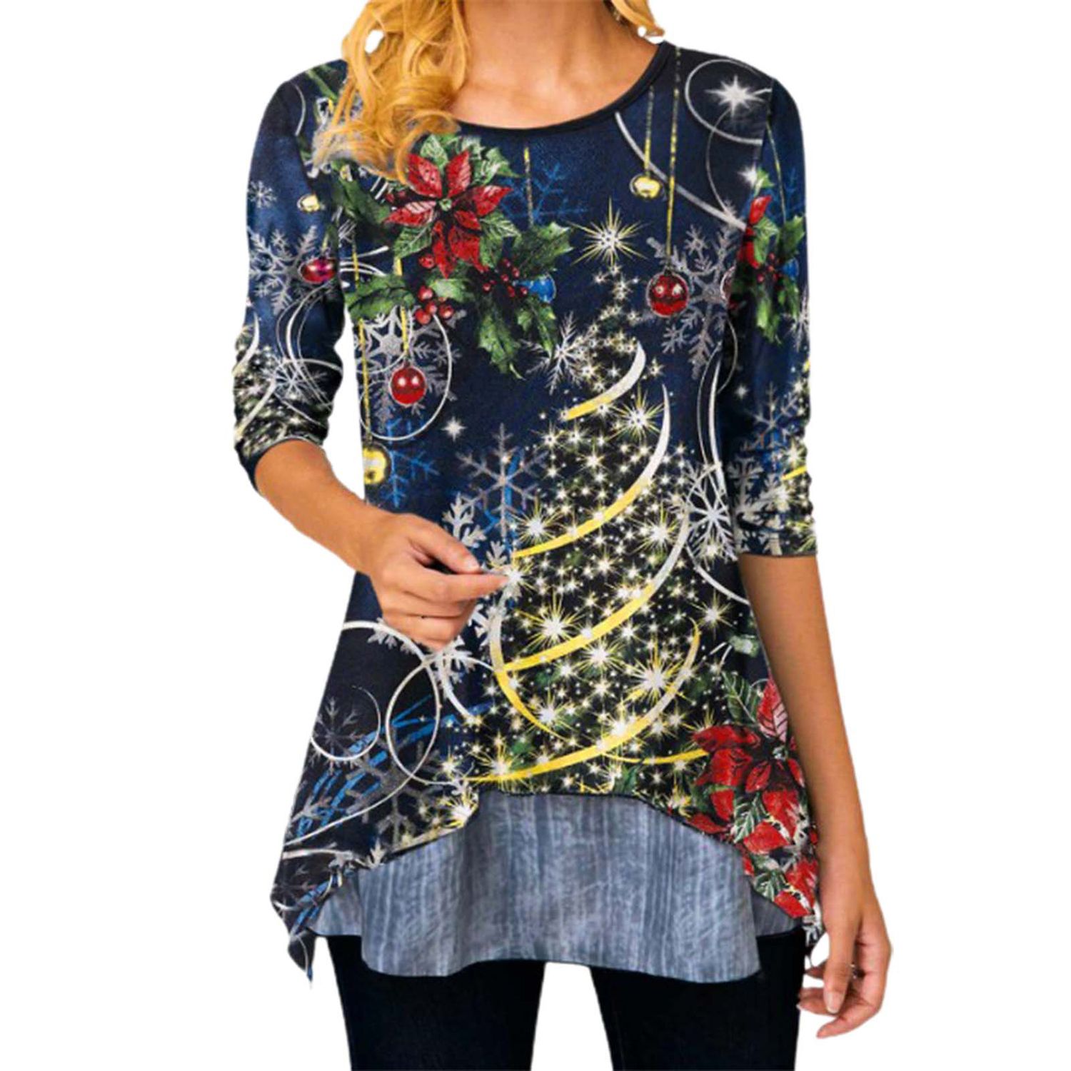 Women Loose T-Shirt All Match Women's Merry Christmas Shirt Tops