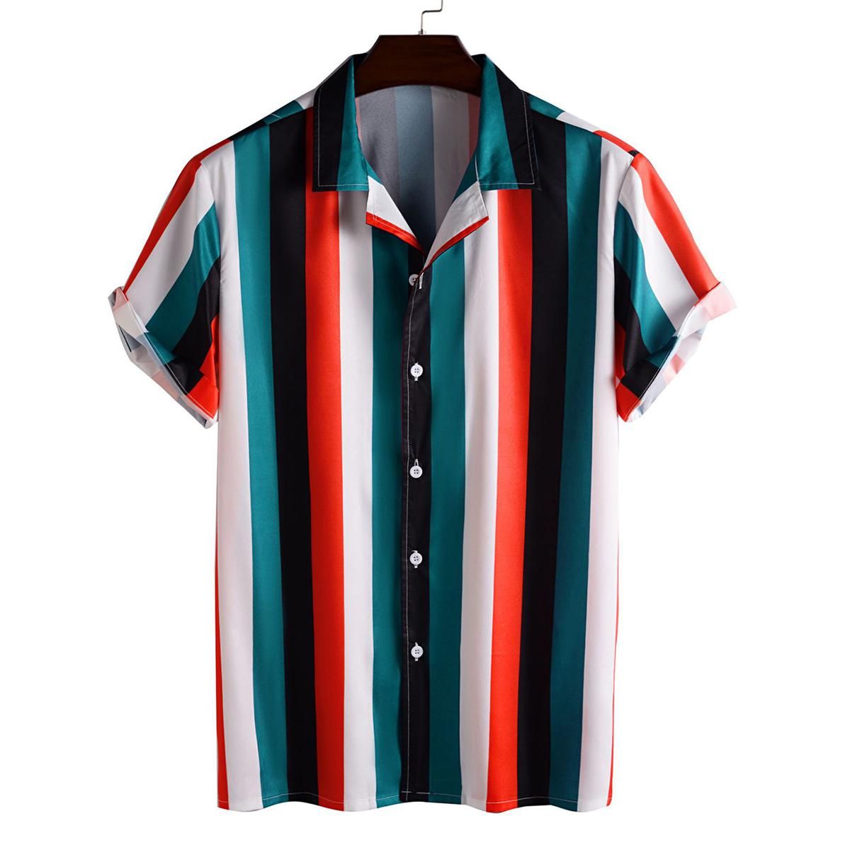 Shirt Hawaiian Style Breathable Polyester Fiber Loose Style Blouse for Daily Life