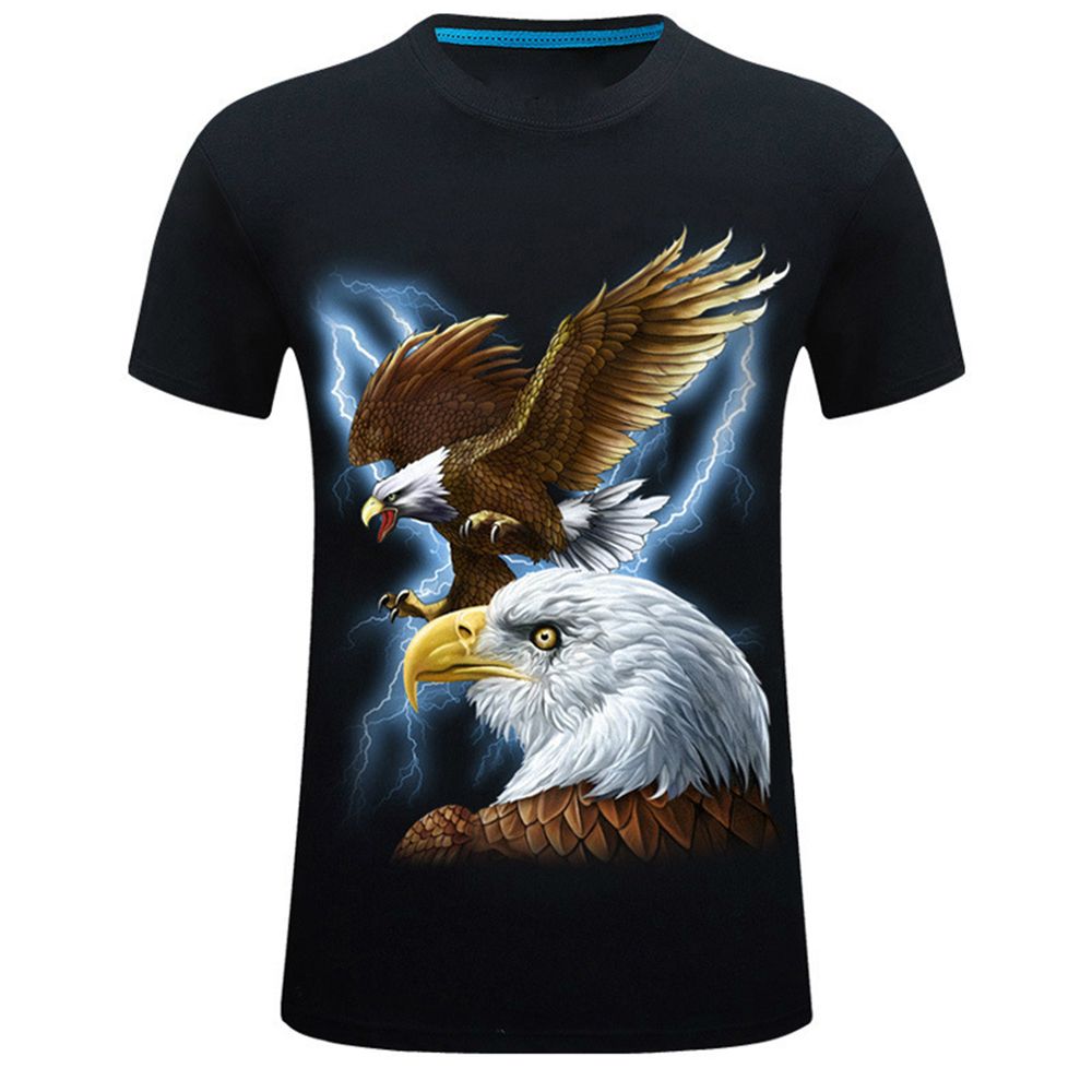 Plus Size Men Summer 3D Flying Eagle Lightning Print T-Shirt Short Sleeve Top