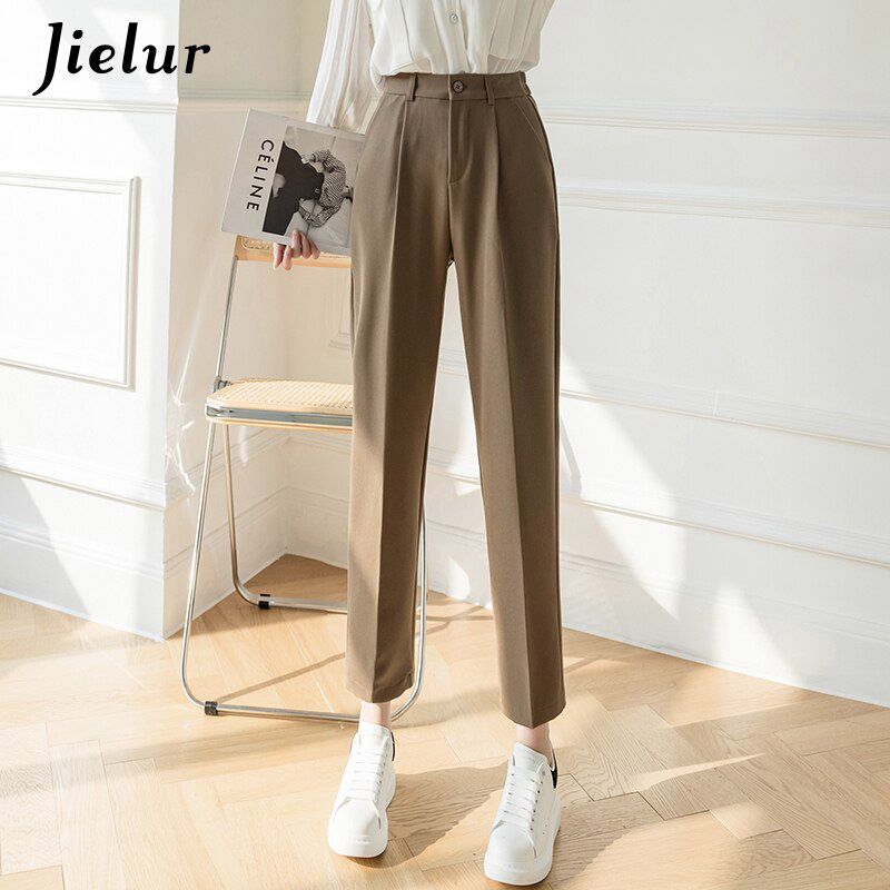 Jielur Fashion Female Pants Spring Straight Black White Khaki Trousers Suits Formal Casual S-XL Women's Pants
