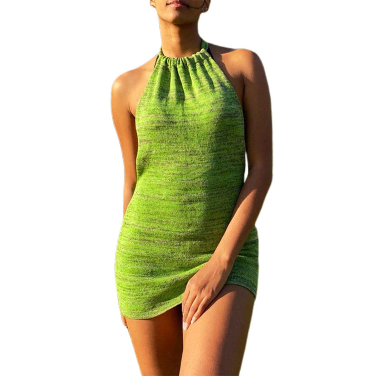 Women Dress Halter Neck Slim Polyester Party Short Dress for Club