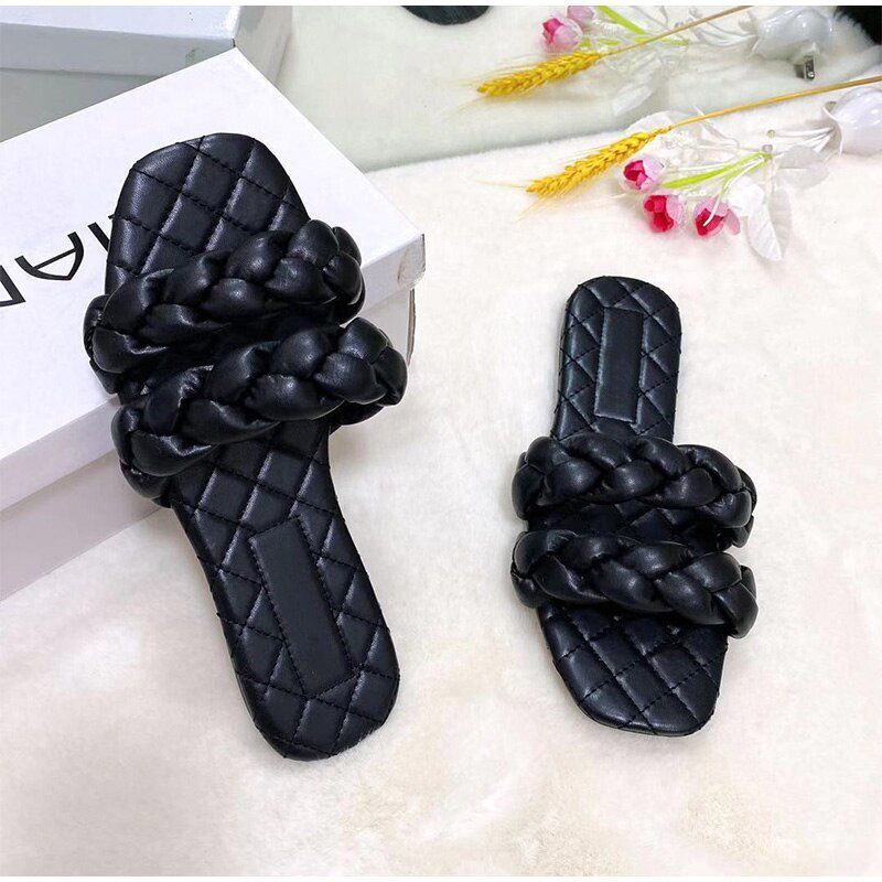 Women Flip Flops Summer Slippers Ladies Square Toe Sandals Slipper Casual Beach Weave Flat Shoes Female Slip On Shoe Sandalias