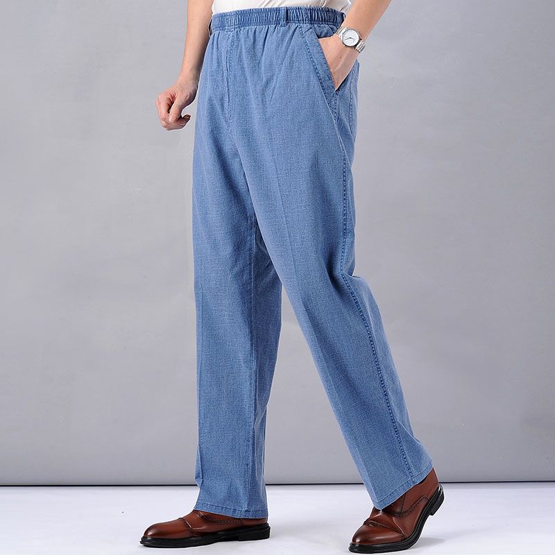 Men's High Waist Trausers Summer Pants Clothing Novelty Linen Loose Cotton Elastic Band Thin Work Vintage Wide Legs Pants
