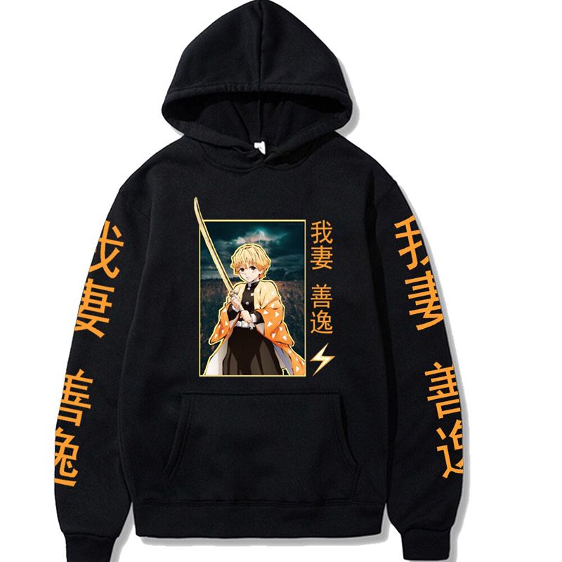 Anime Demon Slayer Pullover Sweatshirt Agatsuma Zenitsu Costume Hoodies Harajuku Sudadera Hombre