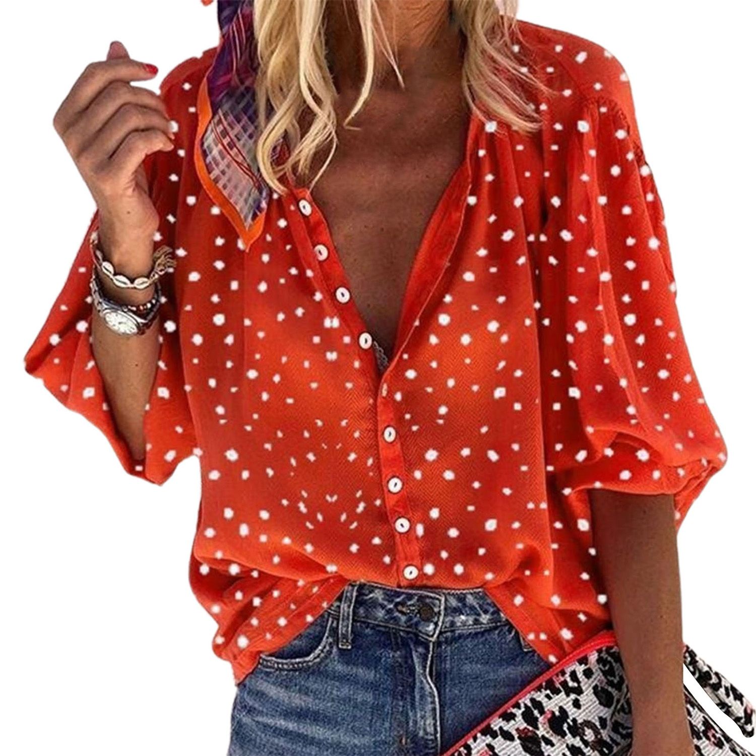 Women Blouse All Match Tament Three Quarters Shirt