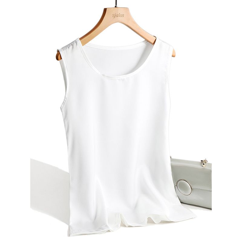 Summer Women Tank Tops Camis Satin Top Women Camisole Style Sleeveless Vest White Round Neck Loose Tops Vest