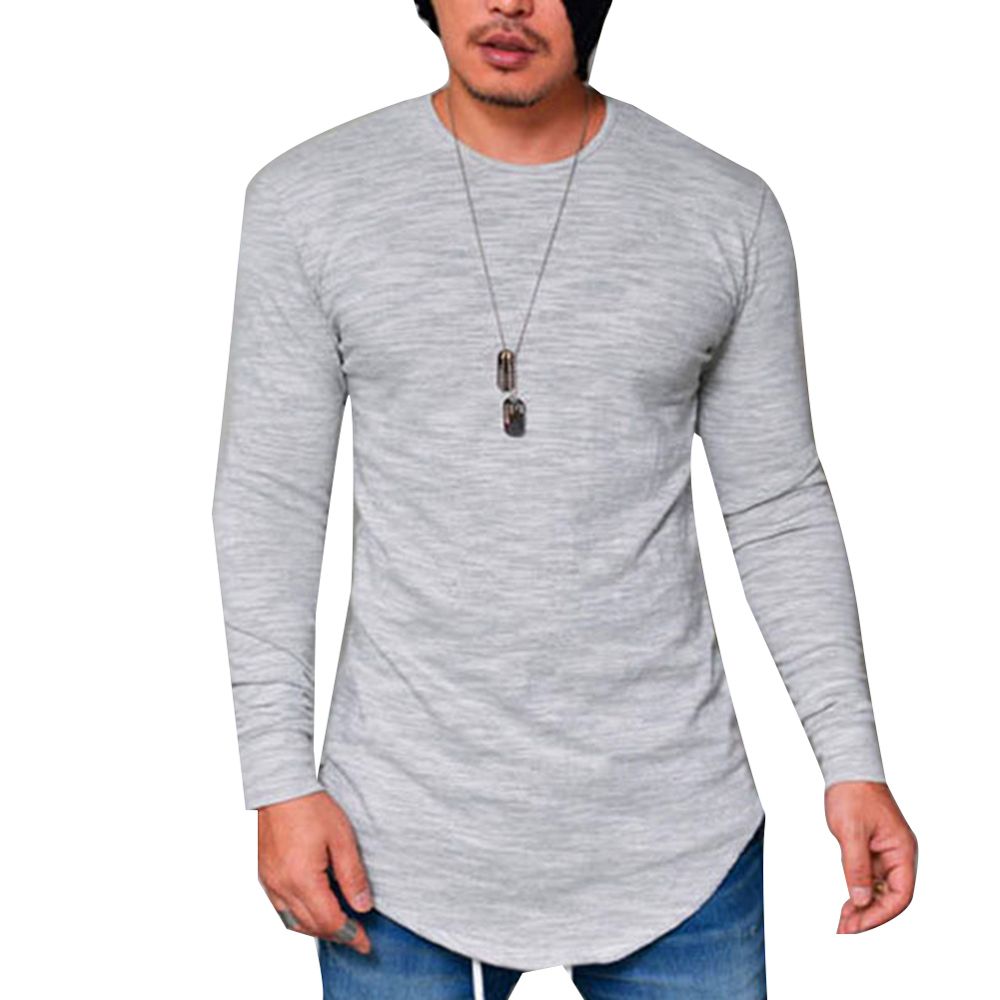 Men Autumn Solid Color O Neck Long Sleeve Cotton Thin T-shirt Bottoming Top