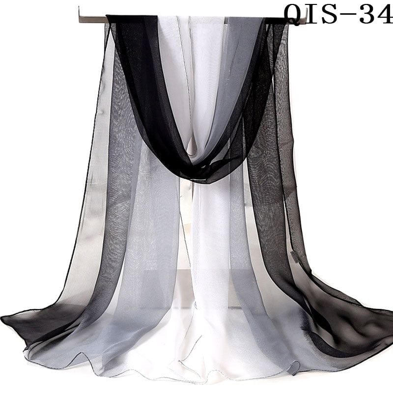 Women Foulard Gradient Solid Color Chiffon Georgette Scarf Bandana Elegant Long Shawl Hijab Summer Sun protection