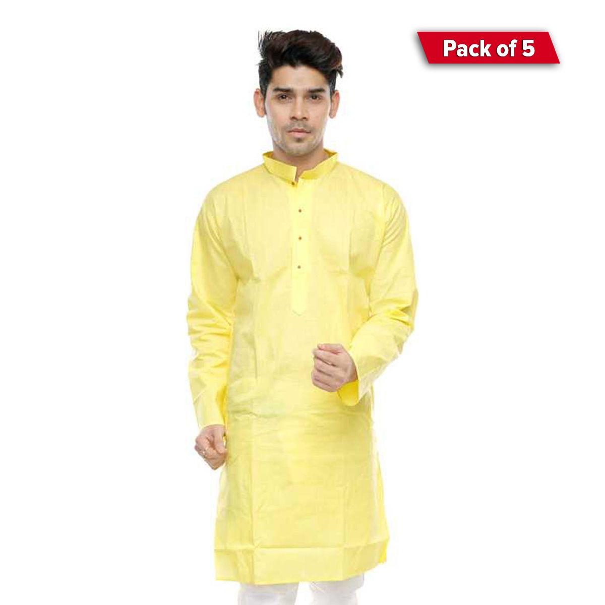 Pack of 5- Special Cotton Panjabi for Men - Yellow - NZ-13046
