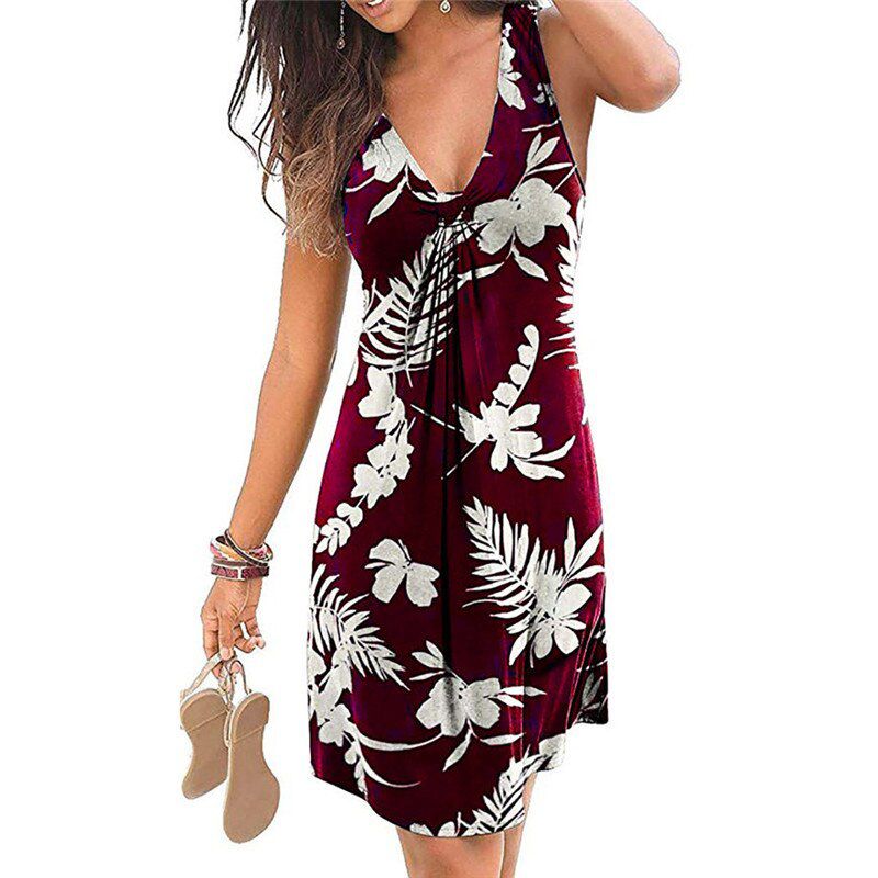 Beach Boho Print Dress New V-neck Sleeveless Loose A-Line Dress Plus Size 4XL 5XL Summer Women Casual Dresses Vestidos