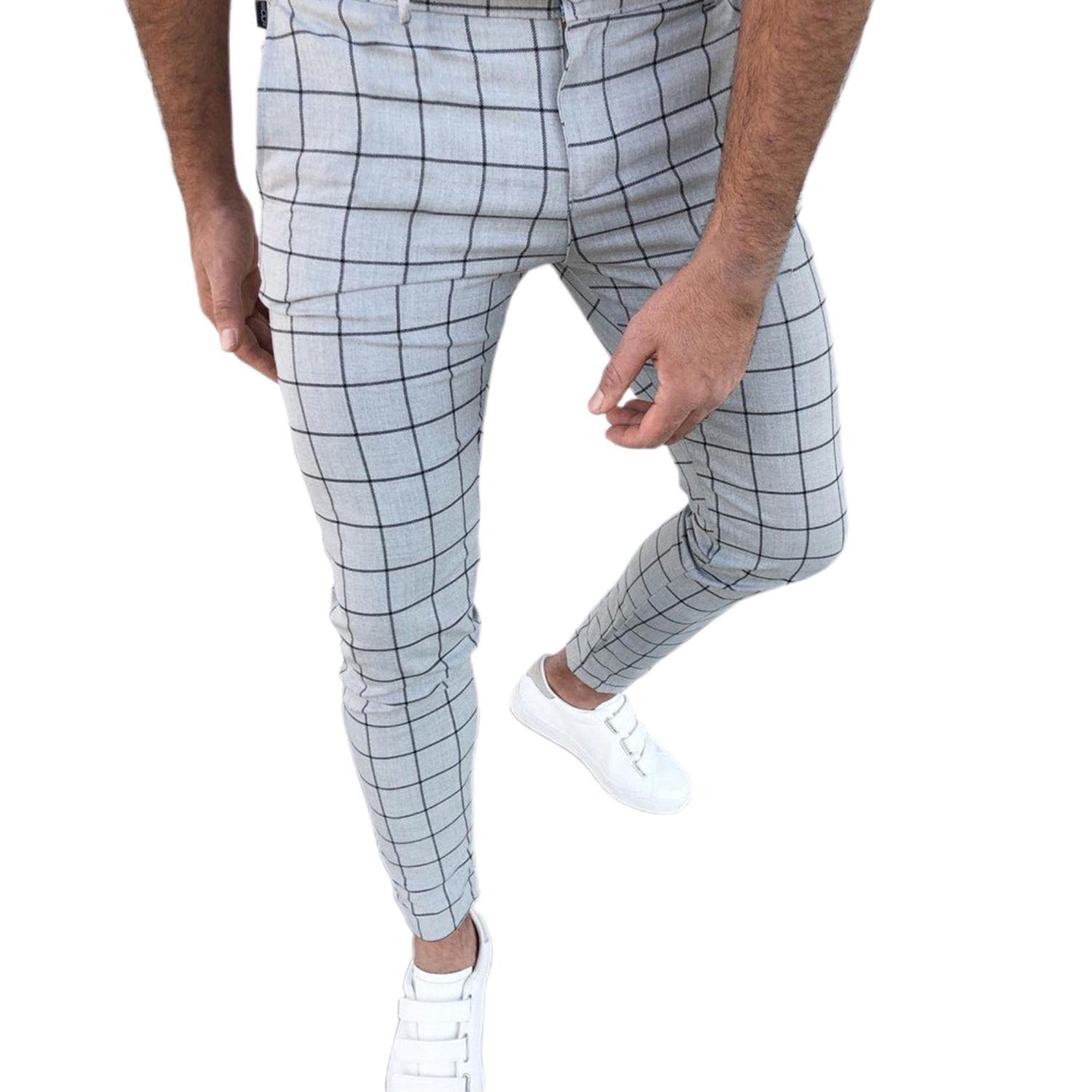 Trousers Zipper Fly d-rise Checkered Pattern Pencil Pants