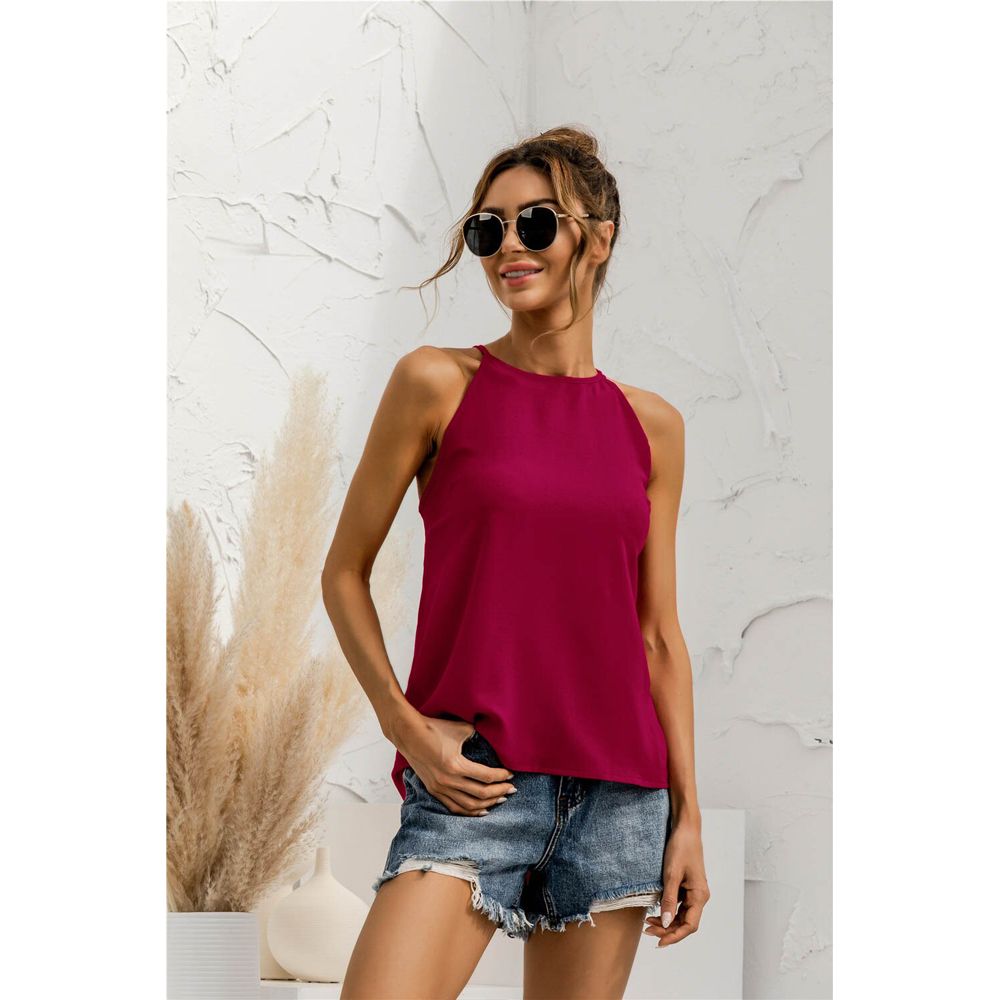 Women Summer T-Shirt Sleeveless Halter Solid Color Tank Top Female New Hot Autumn Blouse Ladies Chic Young Tees C2473