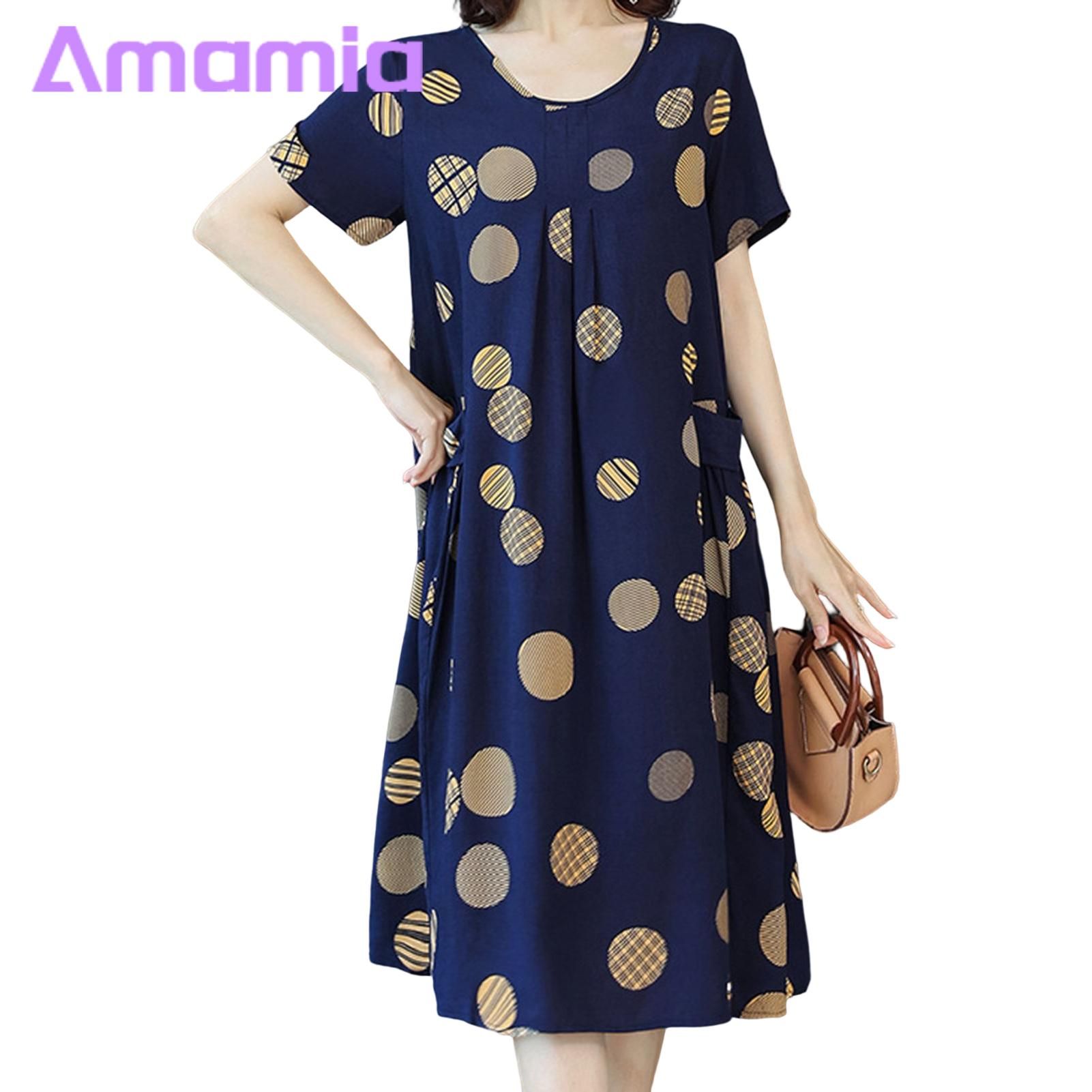 Amamia Mother Dress Breathable Plus Size Crew Neck Floral Pattern Maxi Dress