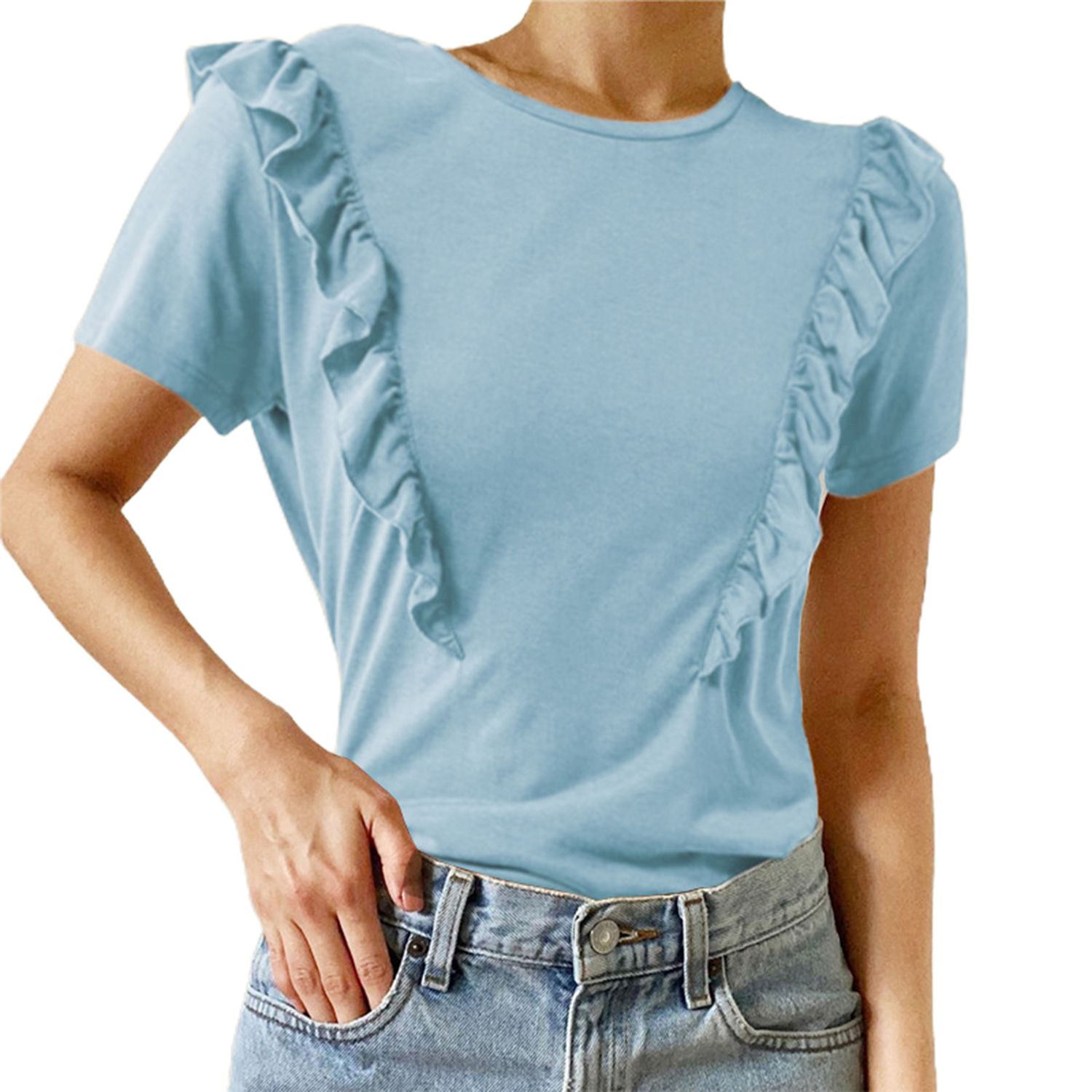 Lady T-shirt Easy to Clean Lady Ruffle T-shirt Tops