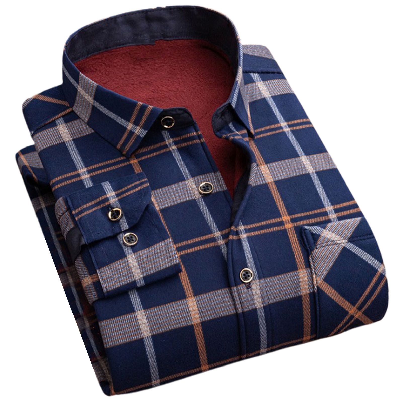 Men Shirt Plaid Lapel Formal Shirt